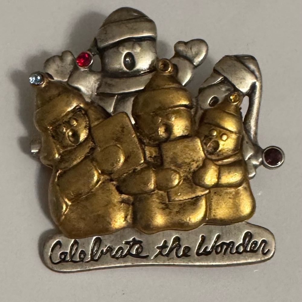 Vintage Festive Gold and Silver Snowman Brooch